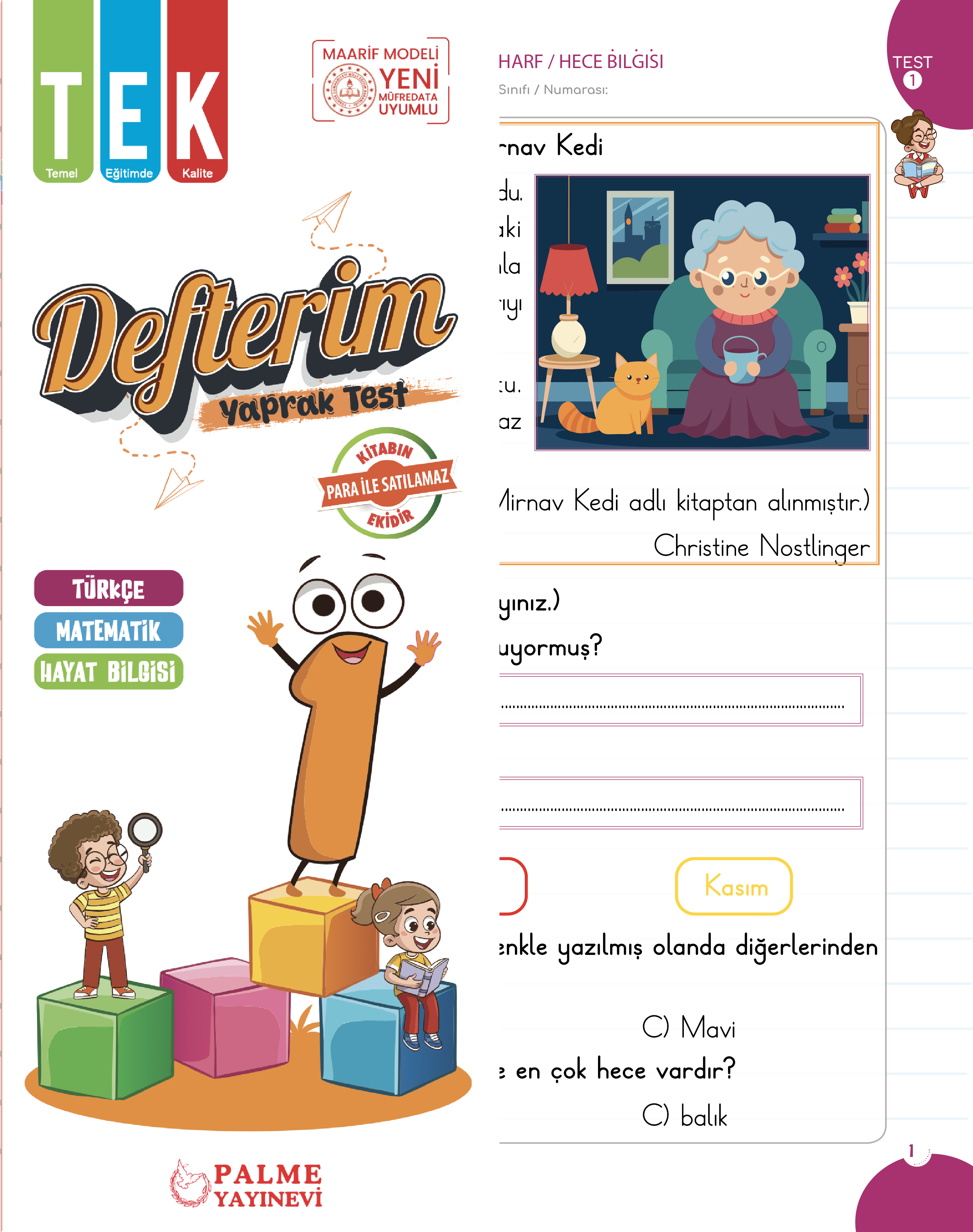 1. SINIF TEK DEFTERİM YAPRAK TEST